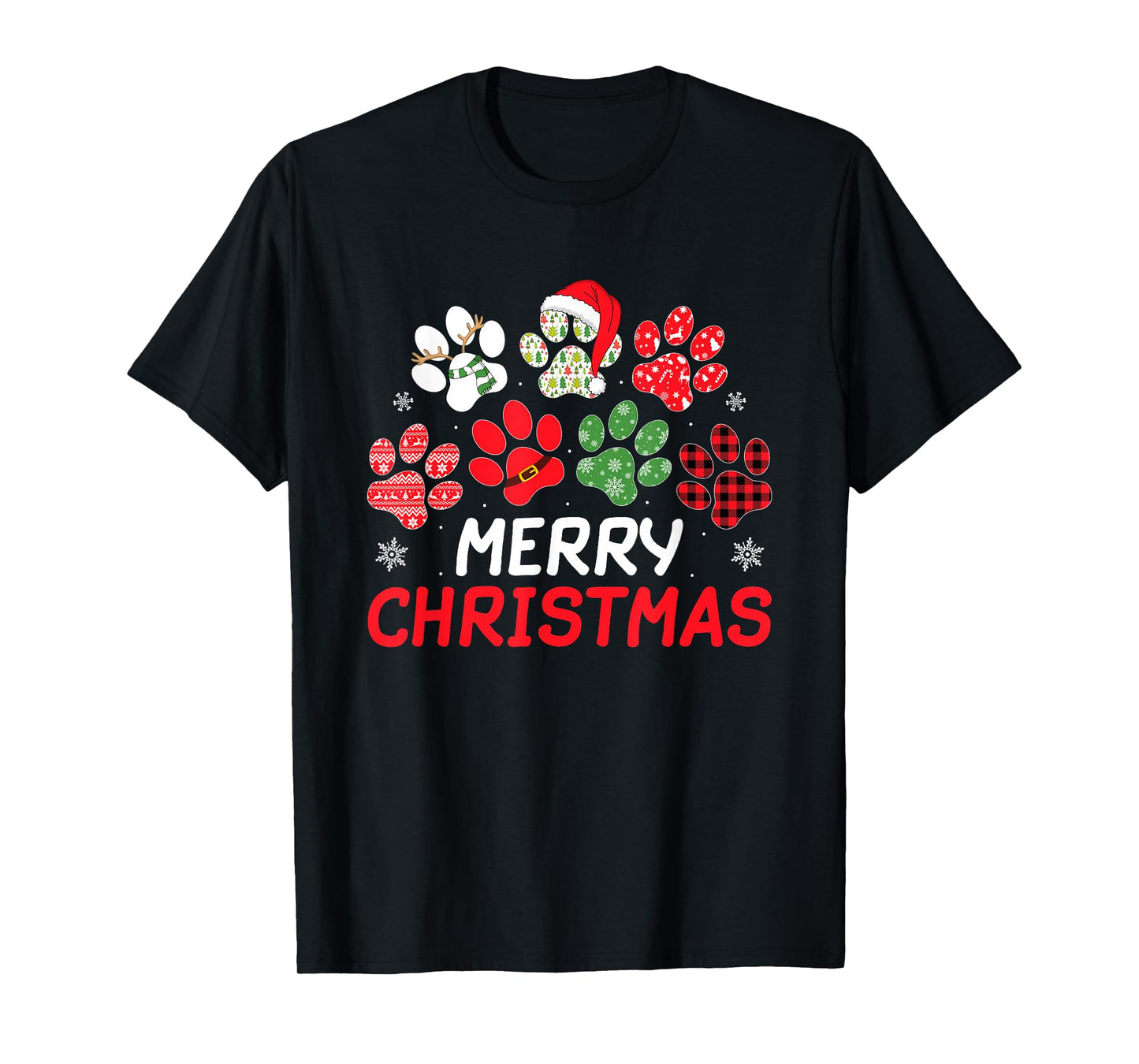 Merry Christmas Dog Paw Funny Puppy Dog Lover Men Women Kids T-Shirt