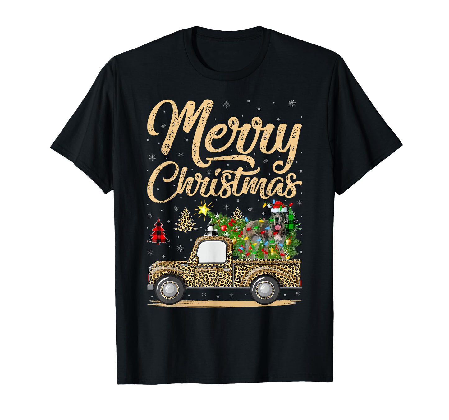 Great Dane Dog On Christmas Tree Leopard Truck Xmas Pajamas T-Shirt