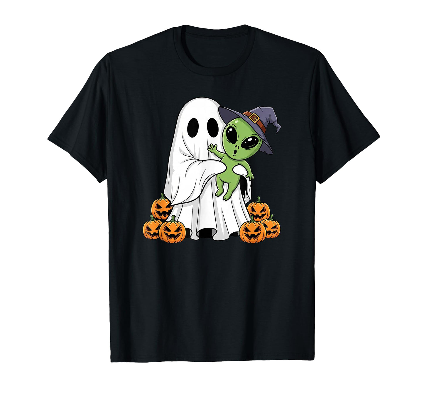 Funny Ghost Alien Pumpkin Halloween Kids Mens Womens T-Shirt