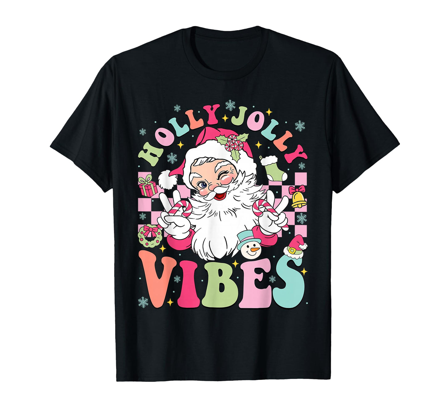 Groovy Cute Santa Claus Christmas Vibes Xmas Women Girl Kids T-Shirt