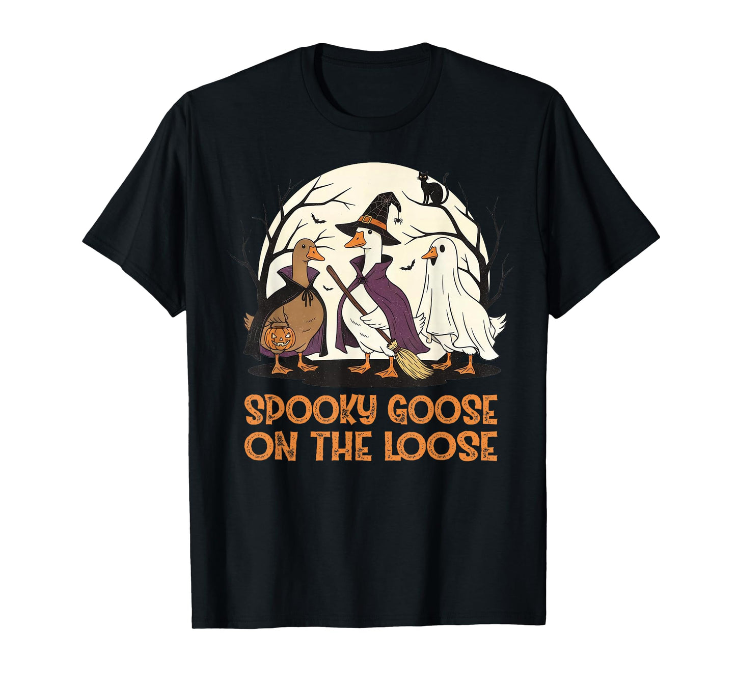 Spooky Goose On The Loose Witch Silly Goose Animal Halloween T-Shirt