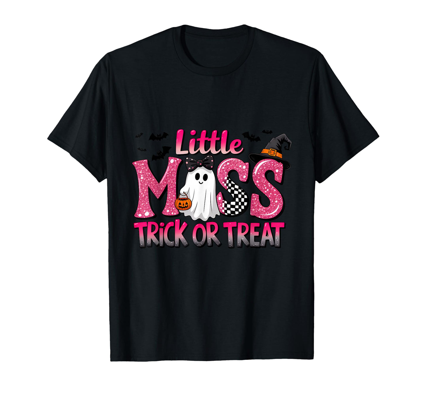 Halloween Little Miss Trick Or Treat Ghost Bats T-Shirt