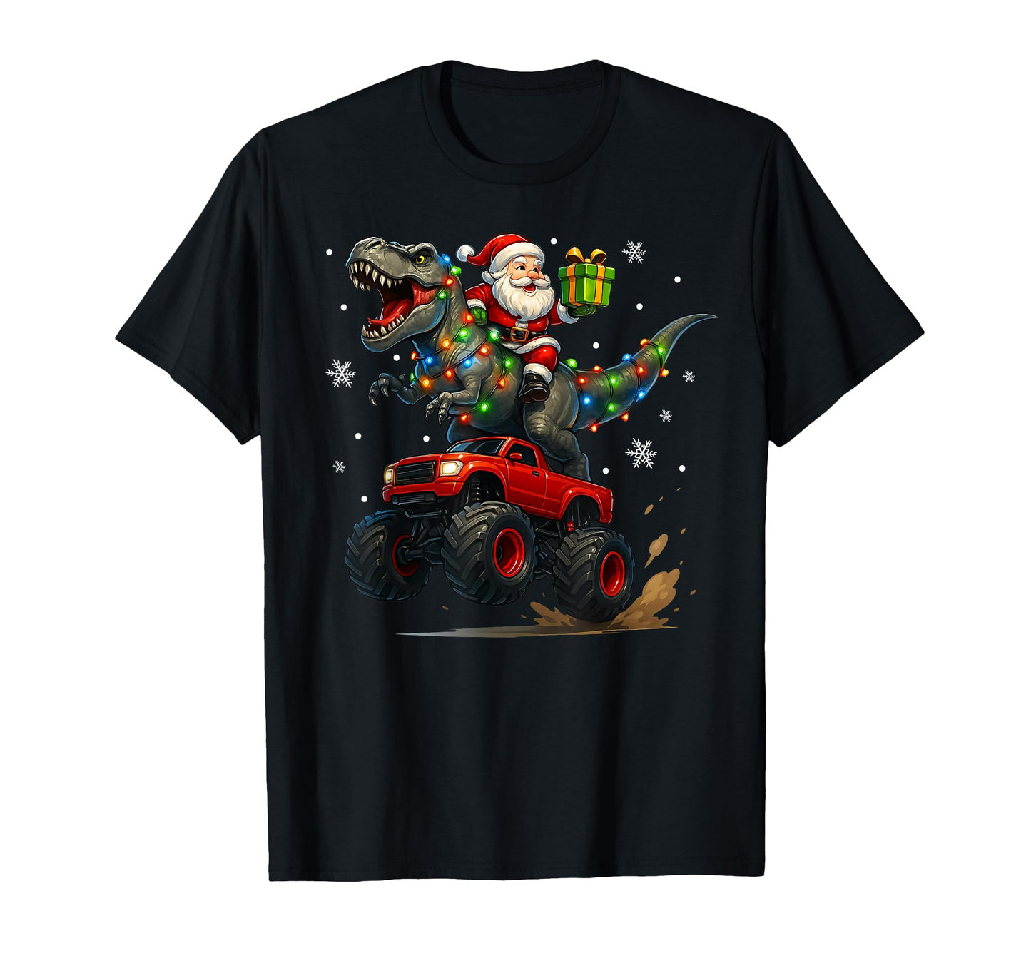 Dinosaur Christmas Santa Boys Men Girls Xmas T-Shirt