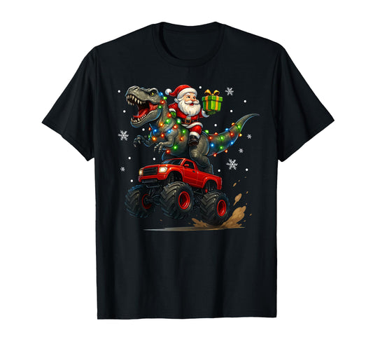 Dinosaur Christmas Santa Boys Men Girls Xmas T-Shirt