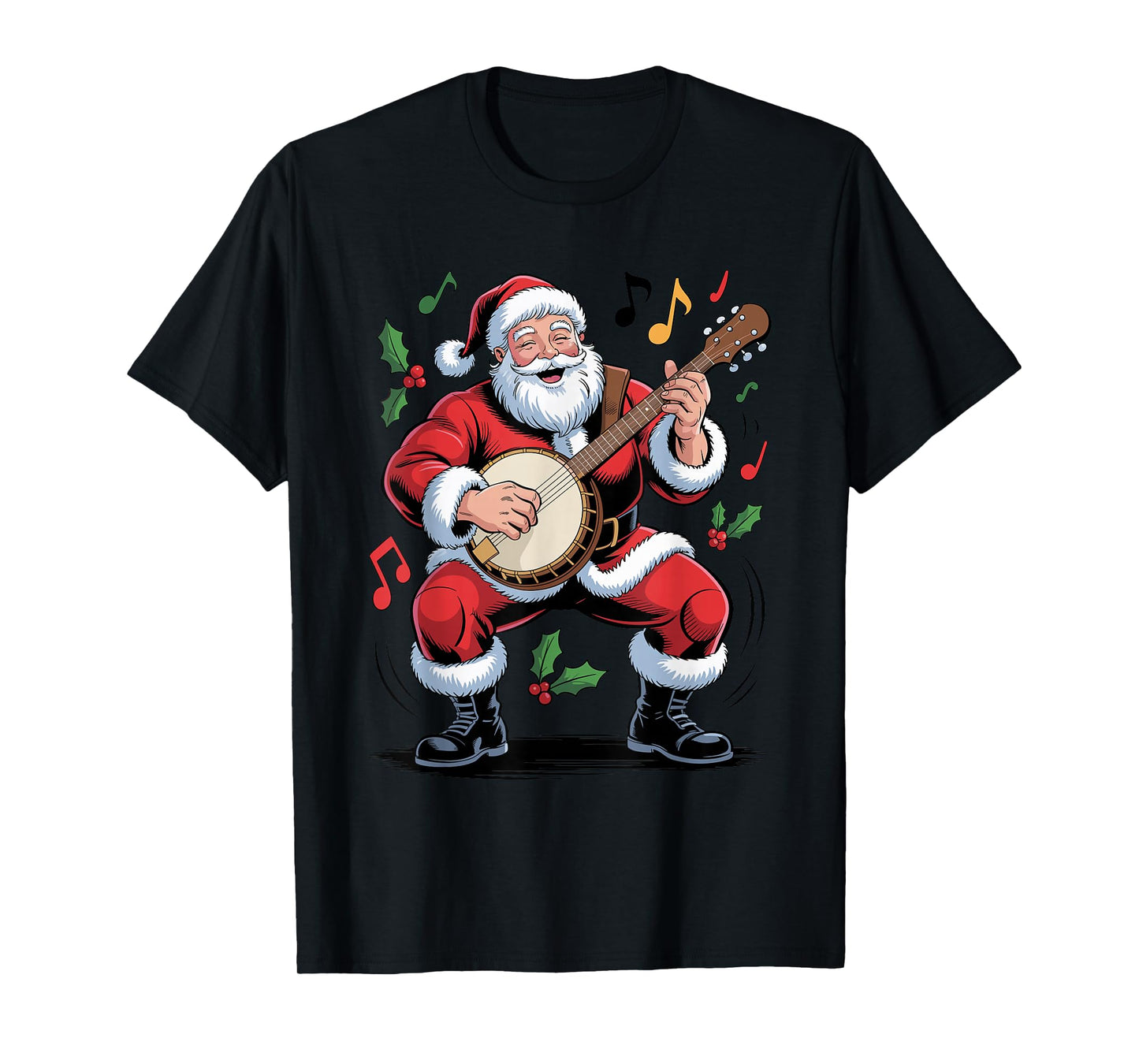 Santa Playing Banjo Funny Holiday Chrismas Xmas Pajama T-Shirt