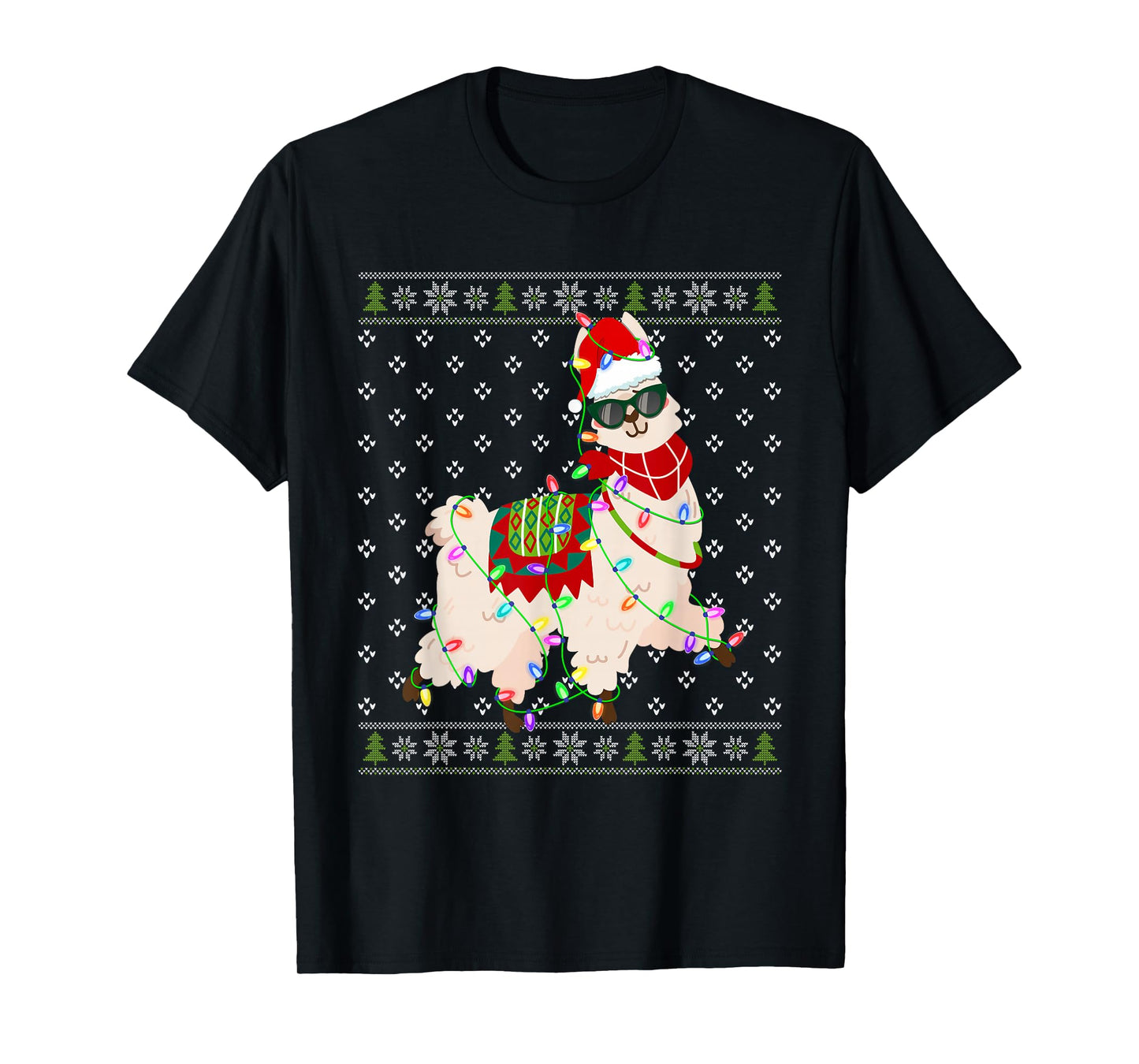 Funny Llama Alpaca Christmas Family Matching Xmas Lights T-Shirt