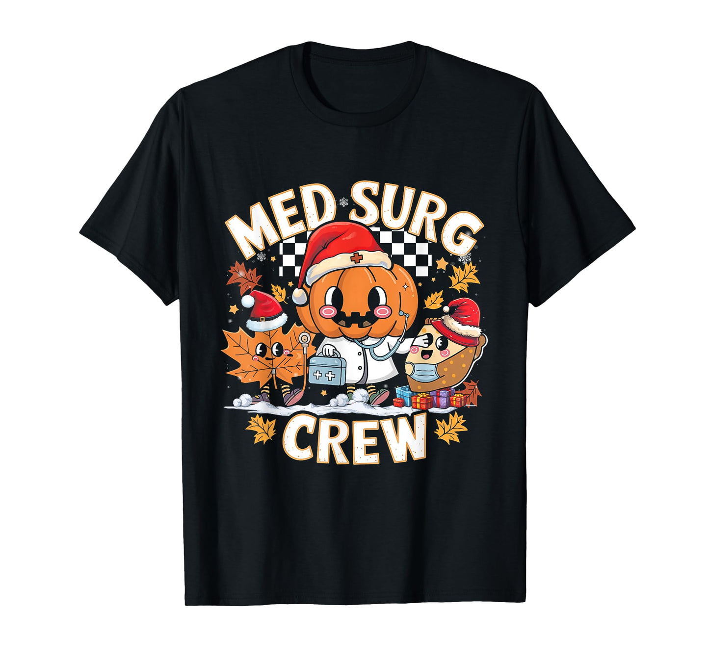 Med Surg Crew Pumpkin Pie Fall Leaf Thanksgiving Nurse Retro T-Shirt