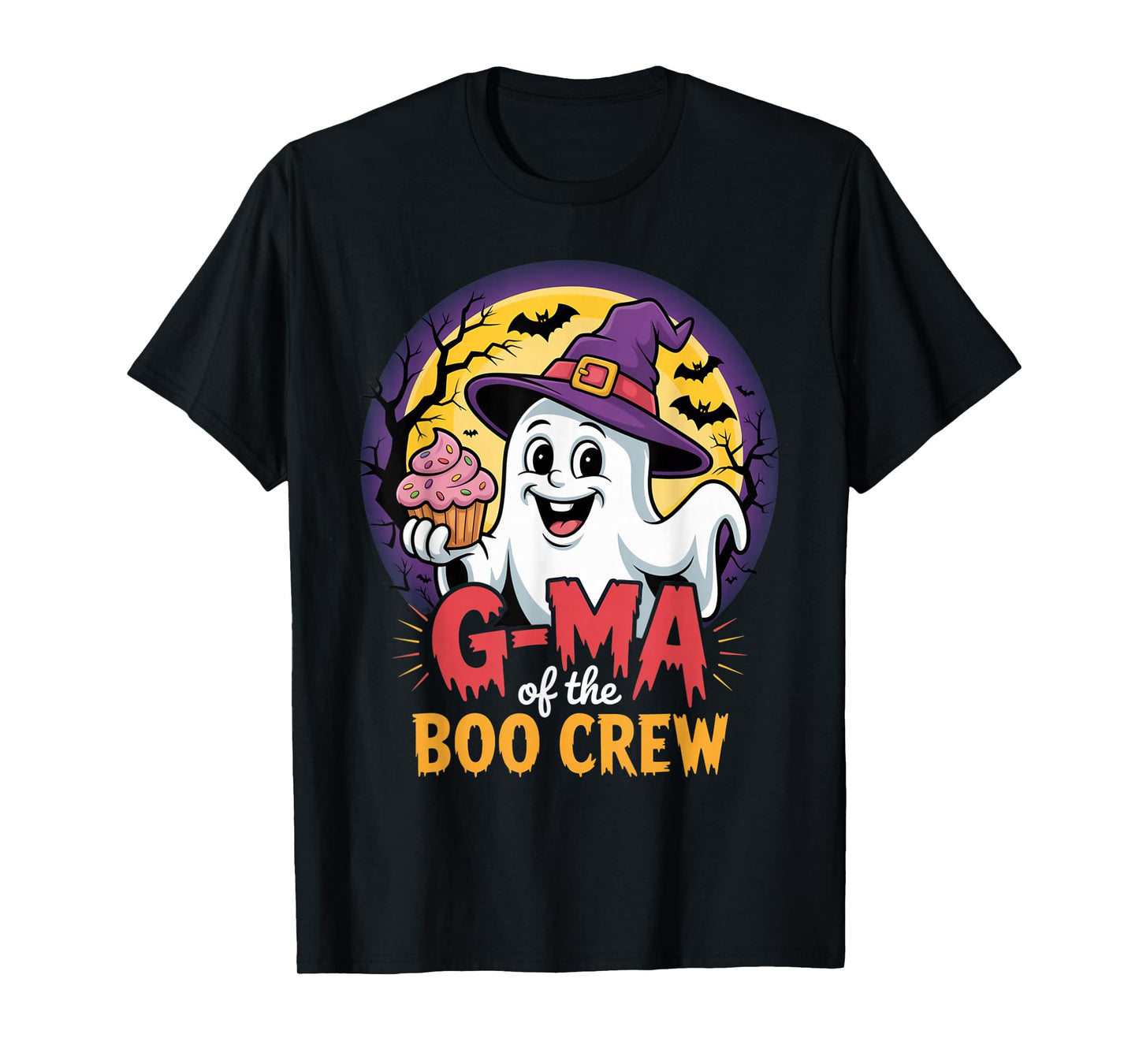 G-Ma of The Boo Crew Ghost Halloween Bats Cupcake Pumpkins T-Shirt