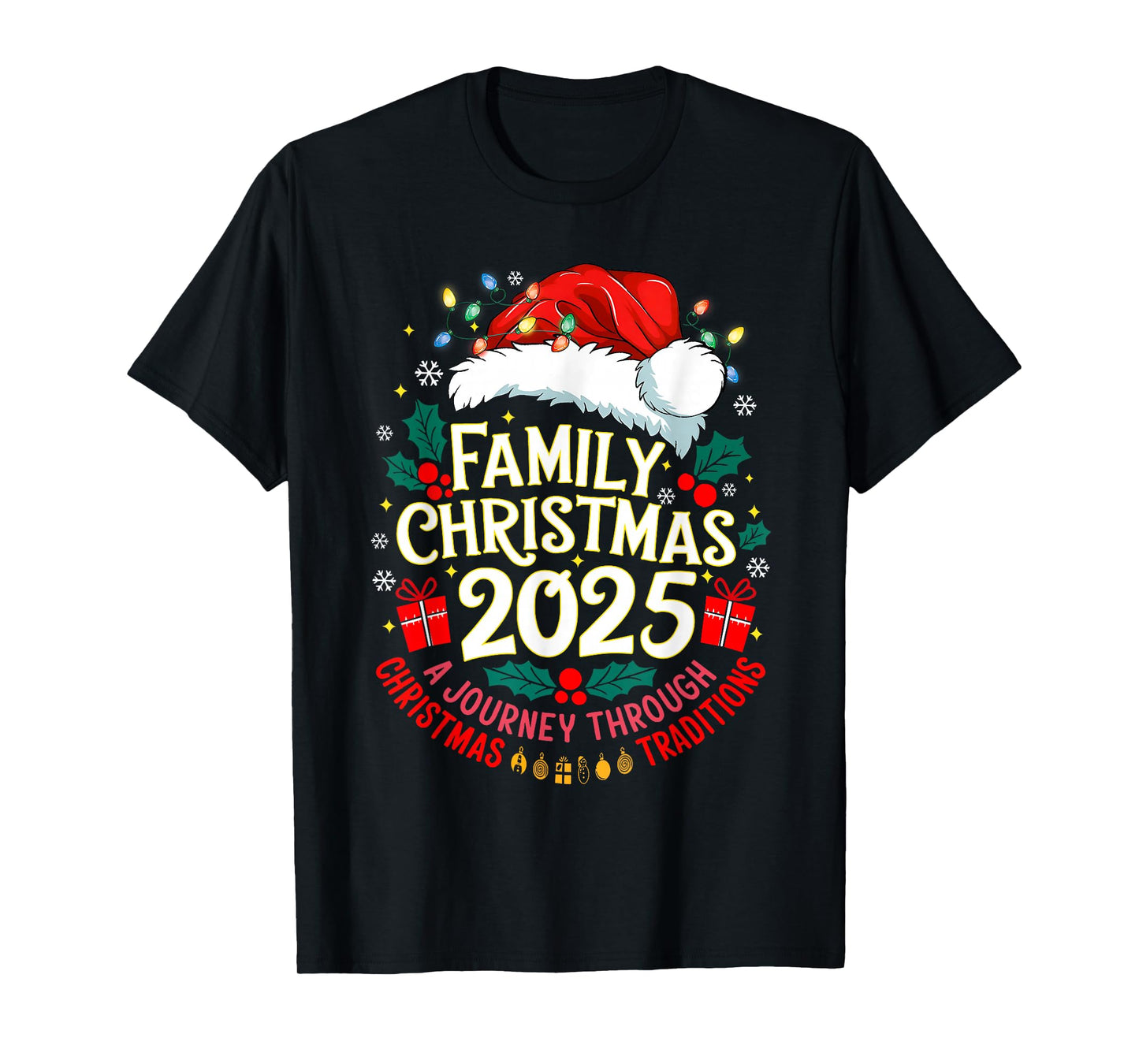 Family Christmas 2025 Santa Hat Pajamas Xmas Funny Holiday T-Shirt