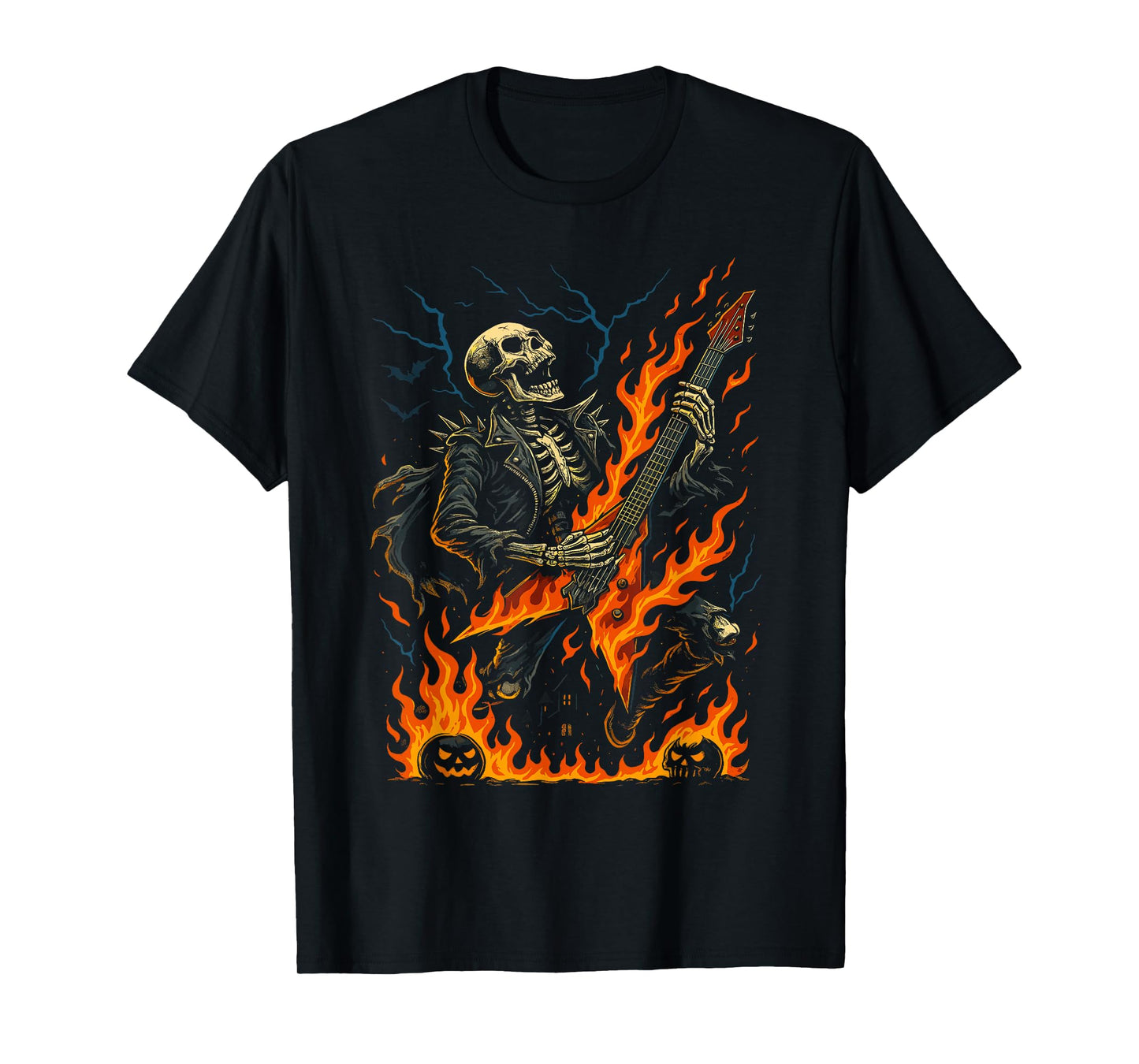 Rocking Skeleton Witch Guitar Halloween Ghost Pumpkin T-Shirt