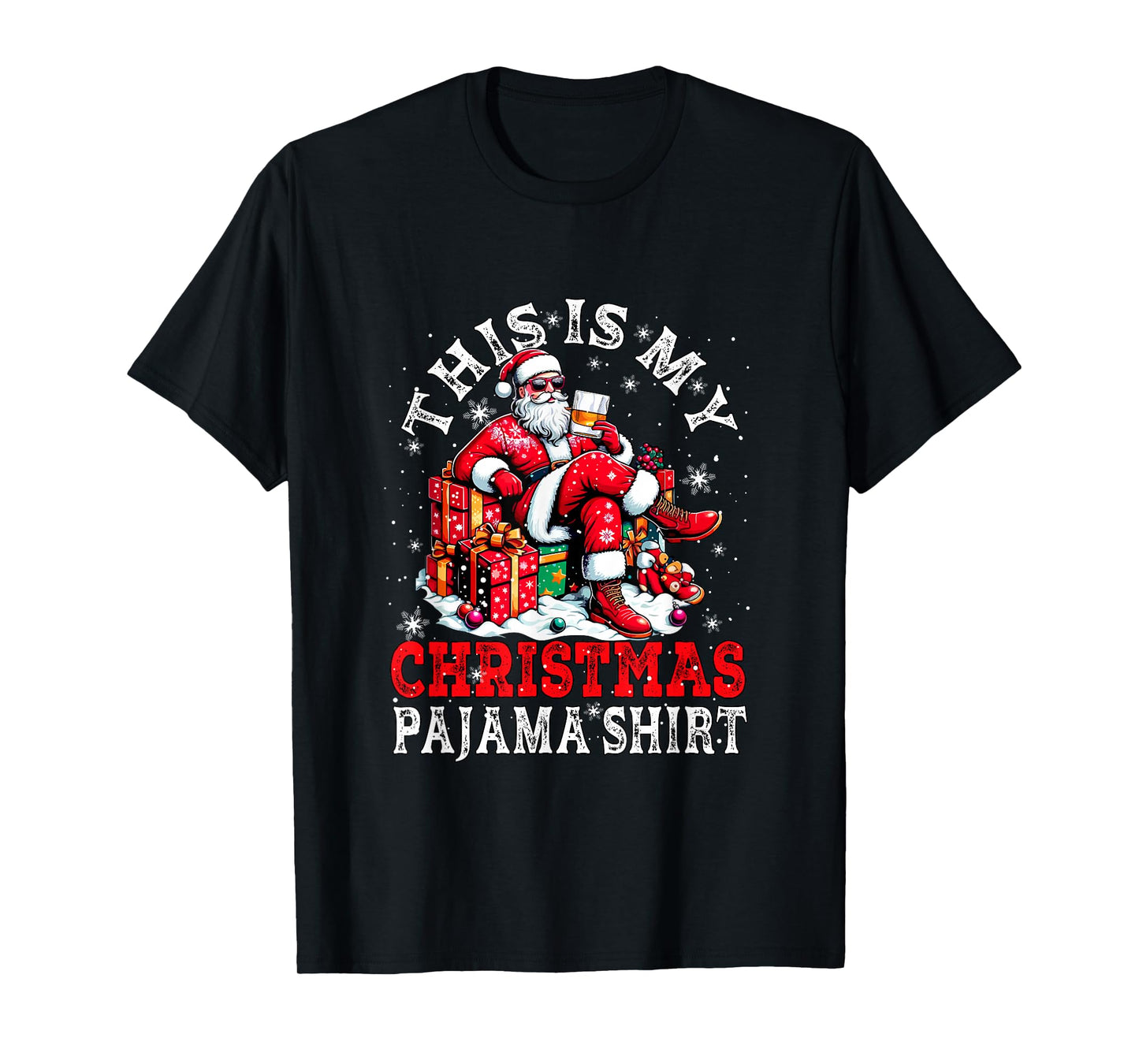 My Christmas Pajama Shirt Santa Sunglasses Drinking Rum T-Shirt