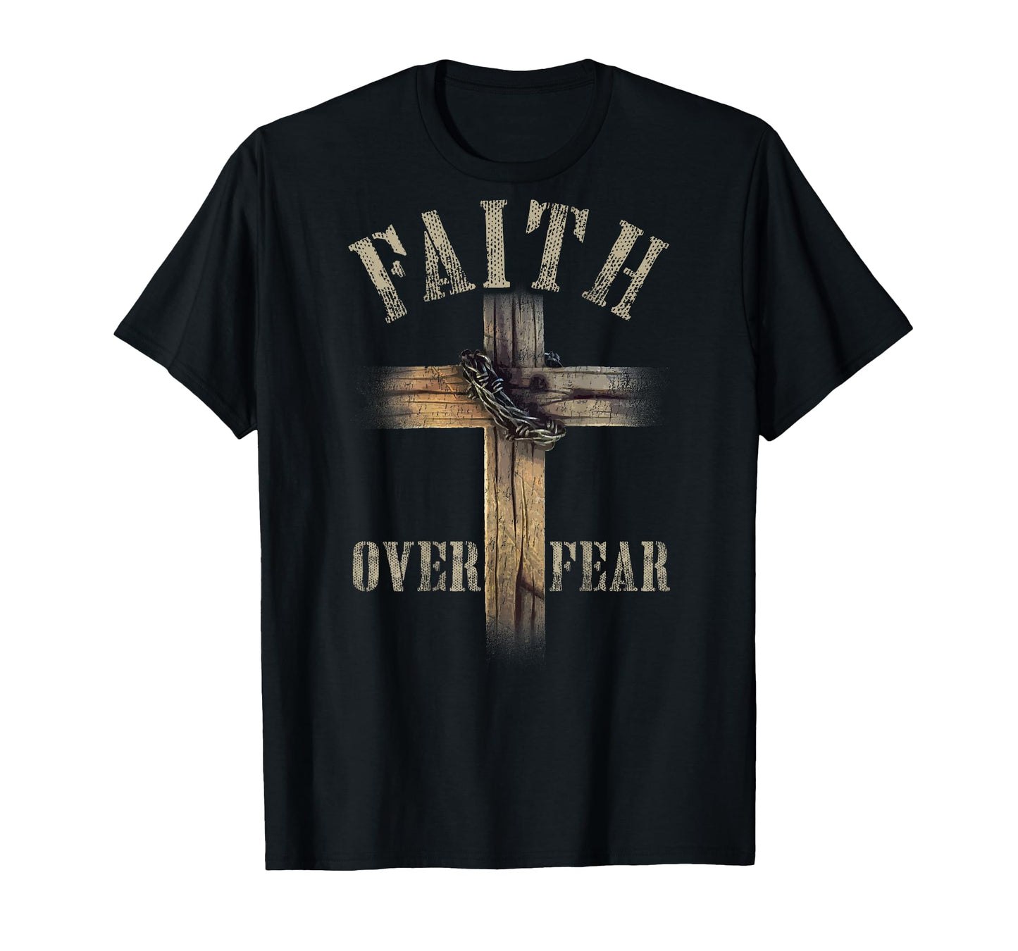 Faith Over Fear American Christian Cross God Jesus (on back) T-Shirt