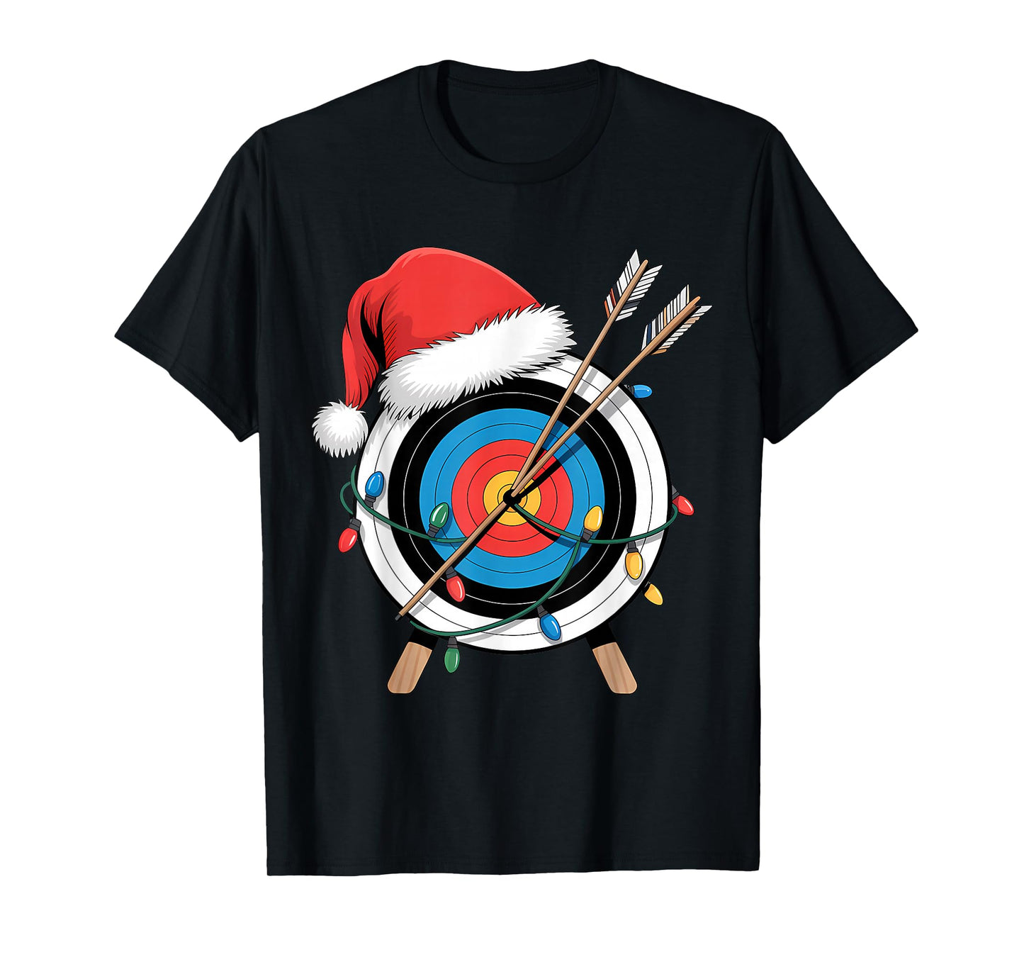 Funny Christmas Archery Santa Hat Xmas Lights Holiday T-Shirt