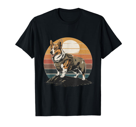Tactical Corgi Dog Retro Vintage 70s 80s Style Funny Corgi T-Shirt