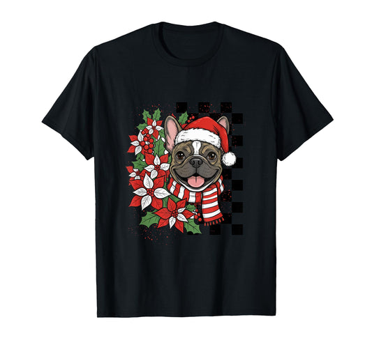 French Bulldog Christmas Frenchie Santa Checkerboard T-Shirt