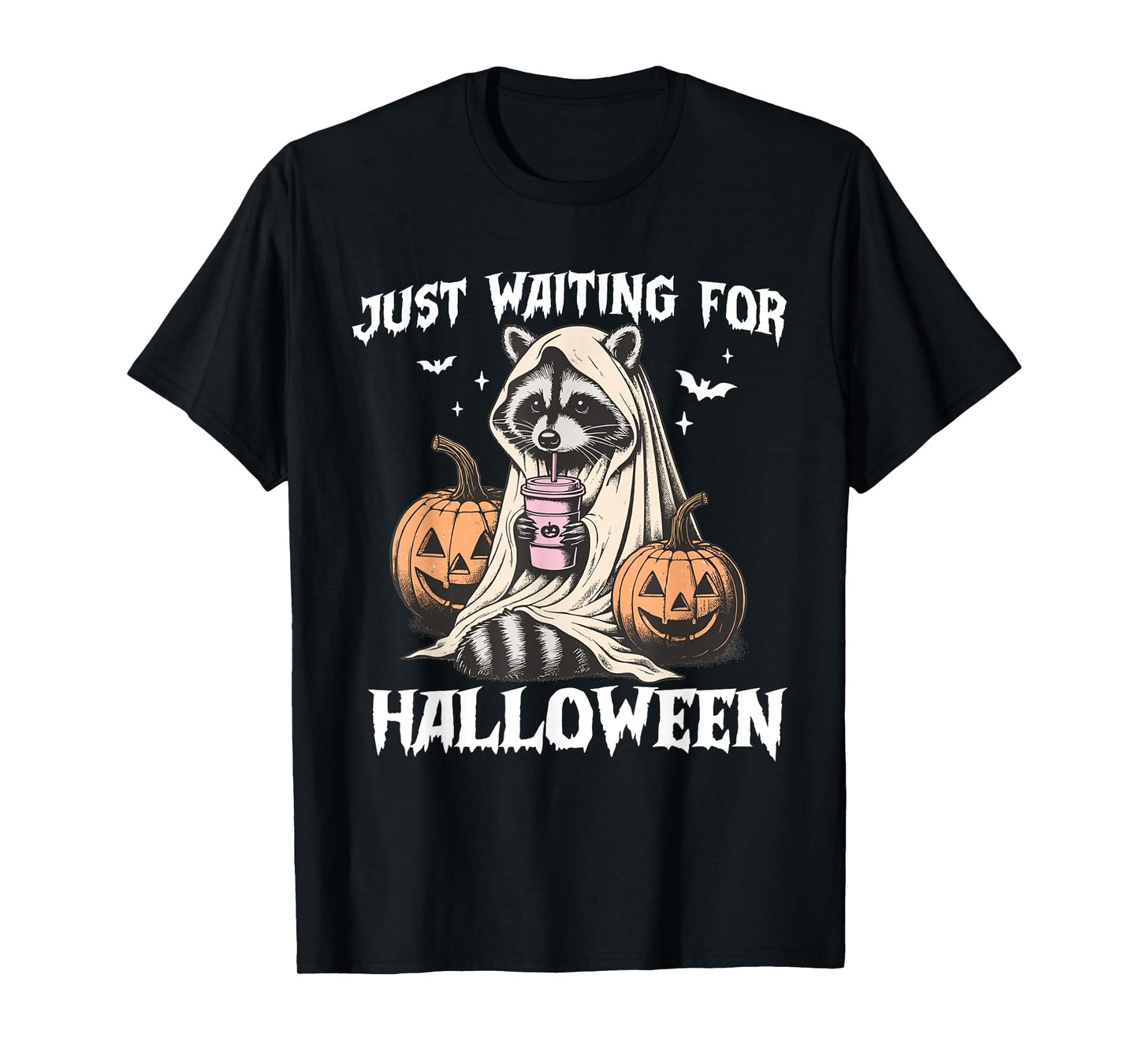 Just Waiting For Halloween Raccoon Pumpkin Men Women Kids T-Shirt