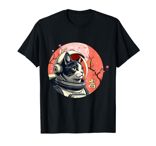 Space Cat Shirt Men Kids Women Retro Japanese Good Luck Cat T-Shirt