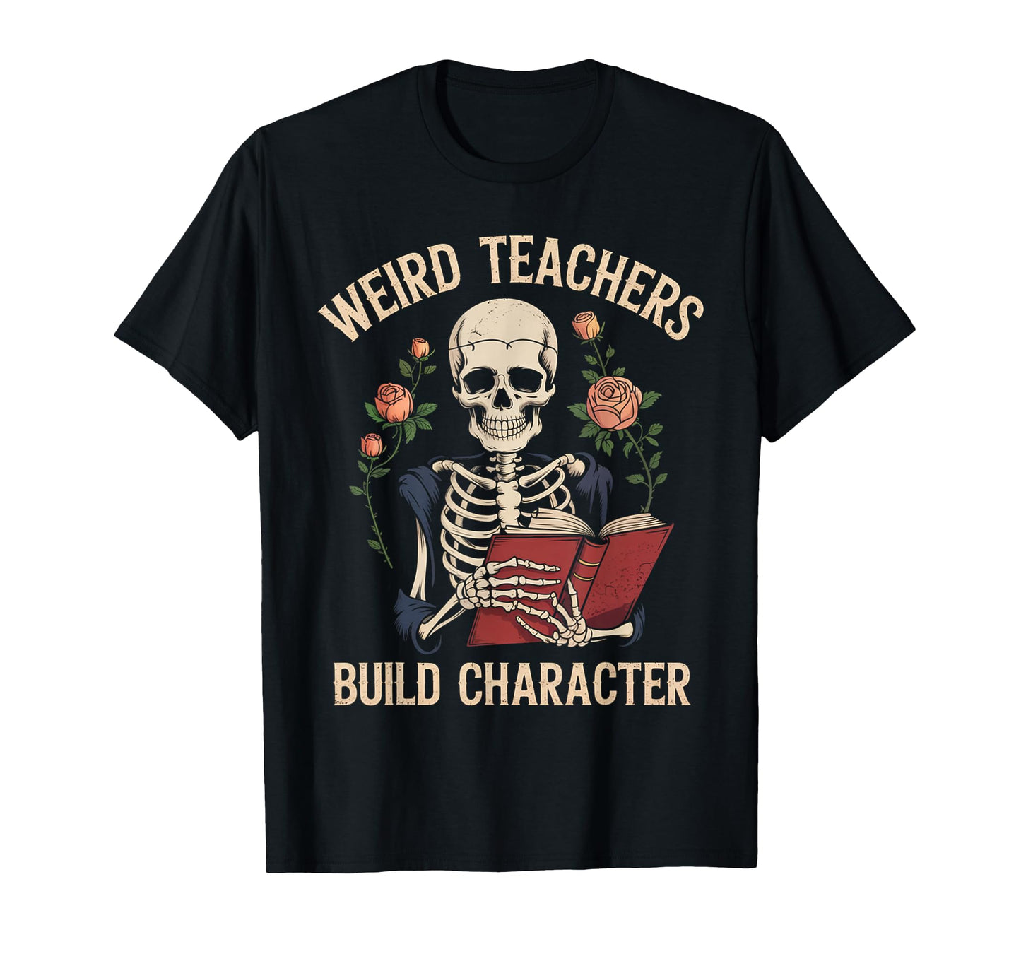 Funny Skeleton Book Floral Skull Halloween Teacher for Women T-Shirt
