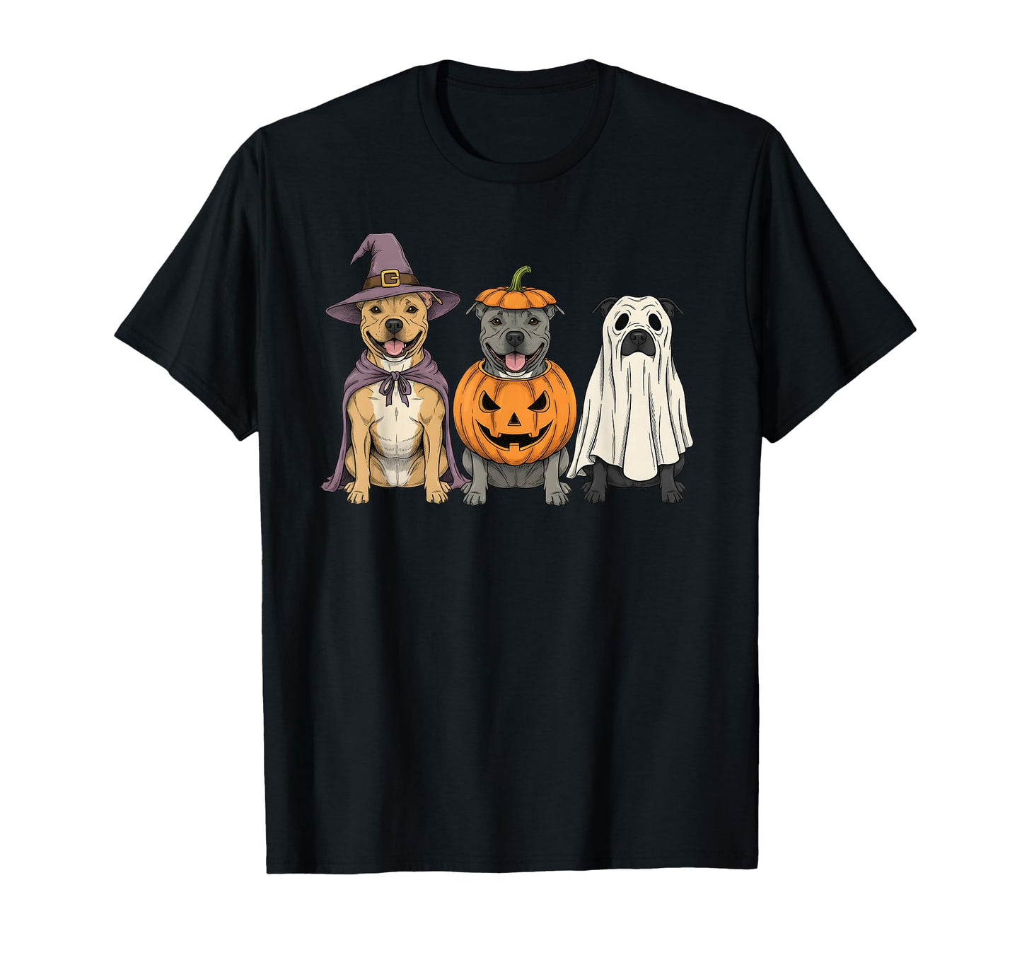 Spooky Ghost Staffordshire Bull Terrier Pumpkin Halloween T-Shirt