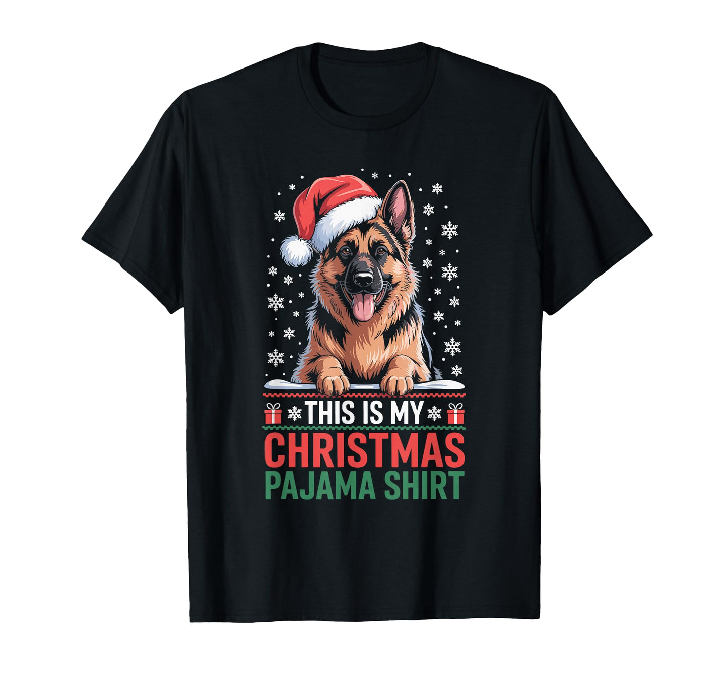 German Shepherd Santa Hat Ugly Christmas Sweater Dog T-Shirt
