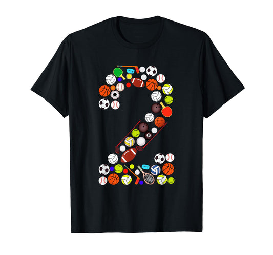 Kids 2nd Birthday Sports Big Number Two 2 Year Old Boy T-Shirt