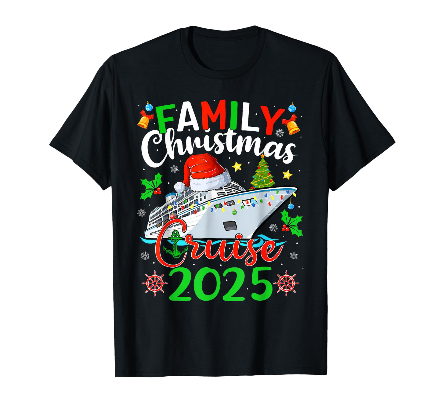Family Christmas Cruise 2025 Xmas Lights Pajamas Holiday T-Shirt