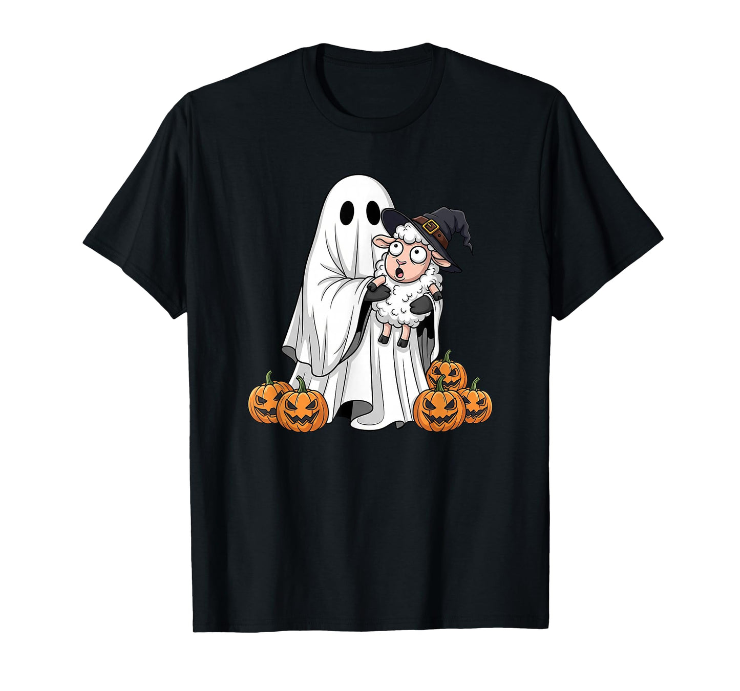 Funny Ghost Sheep Pumpkin Halloween Kids Mens Womens T-Shirt