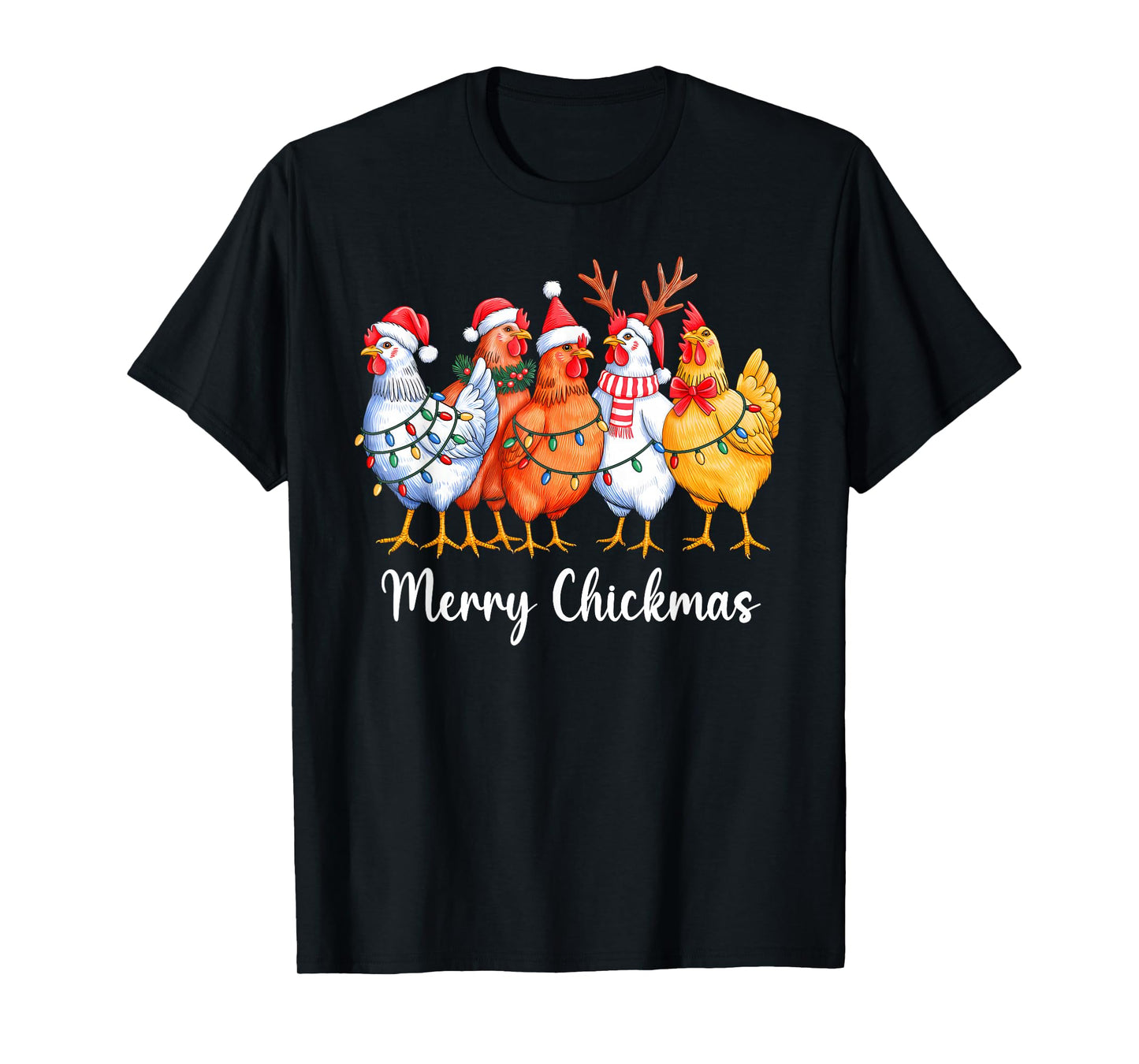 Merry Chickmas Funny Christmas Chicken Lover Santa Hat Xmas T-Shirt