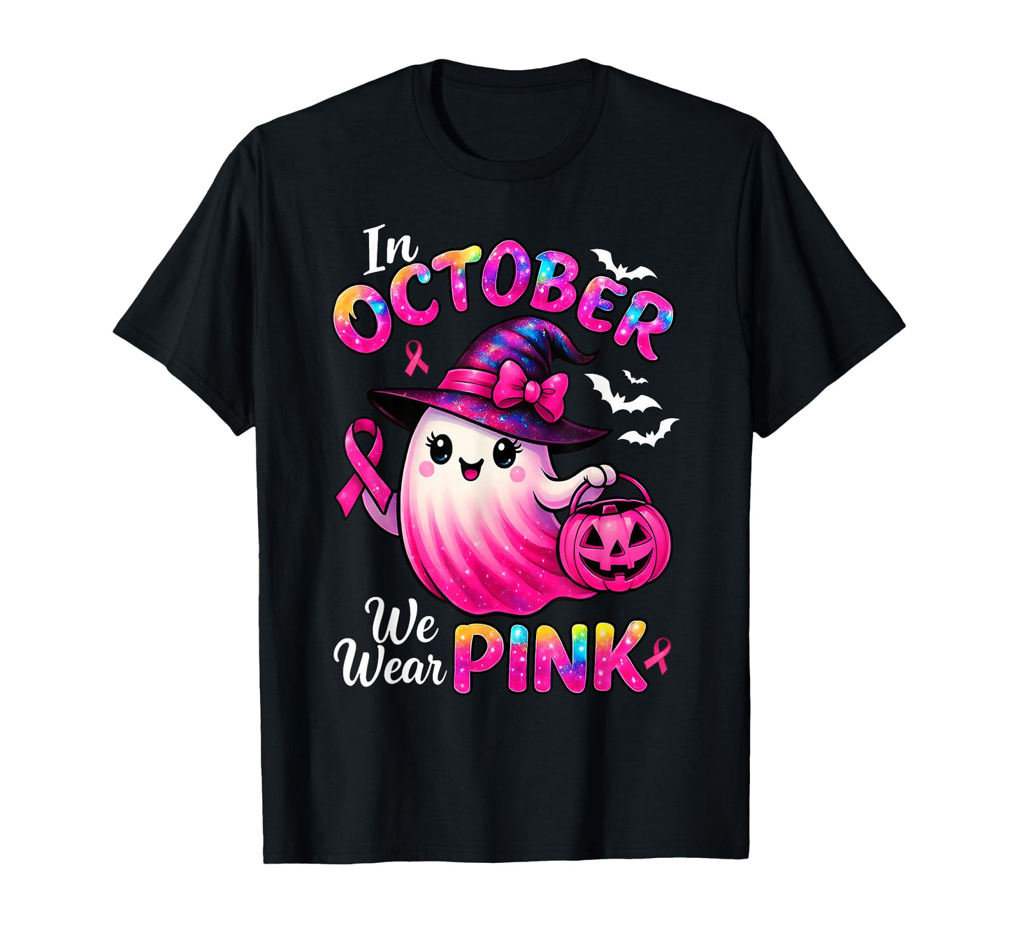 Halloween Witch Ghost Trick Or Treat Breast Cancer Month T-Shirt