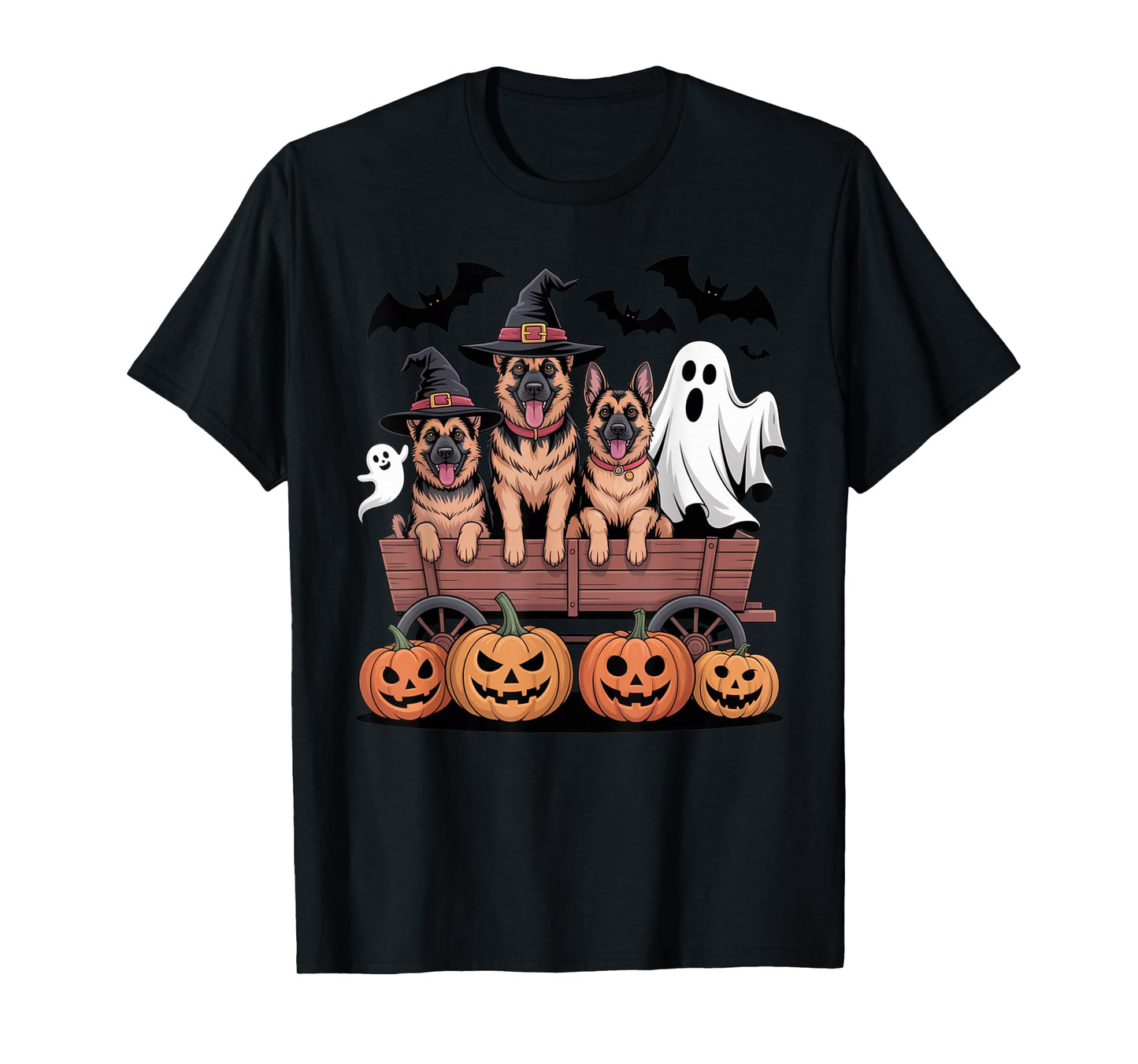 German Shepherd Halloween Witch Hats Ghost Pumpkins Spooky T-Shirt