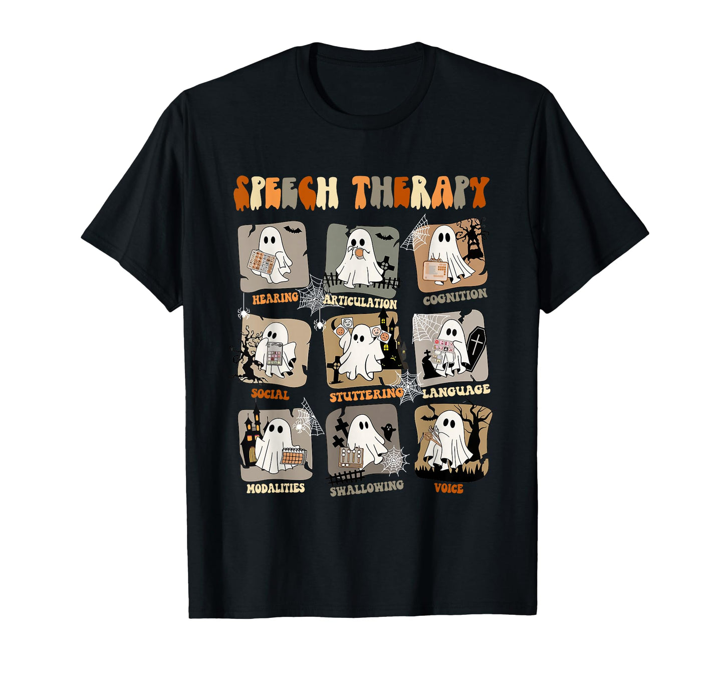 Retro SLP Ghost Halloween Speech Therapy Autumn Fall T-Shirt
