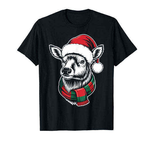Elk Xmas Santa Hat Scarf Christmas Costume T-Shirt