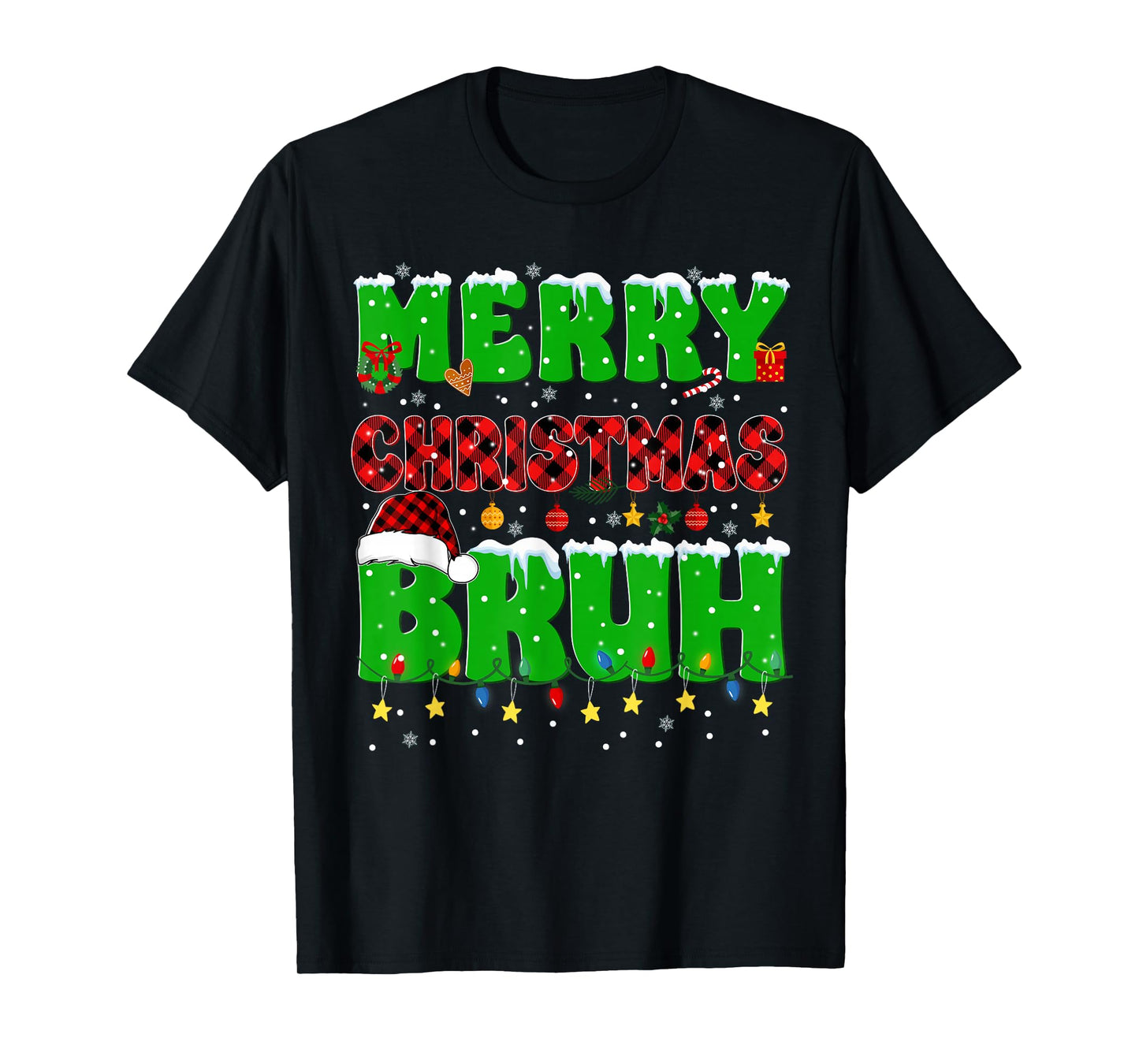 Merry Christmas Bruh Plaid Christmas Tree Pjs Xmas Boys Men T-Shirt