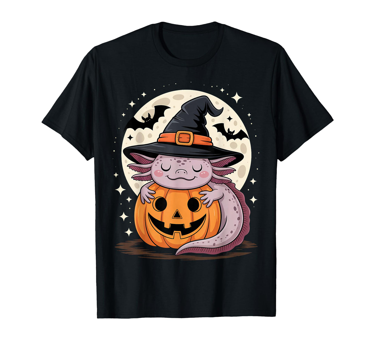 Halloween Axolotl Witch Hat Pumpkin Spooky T-Shirt