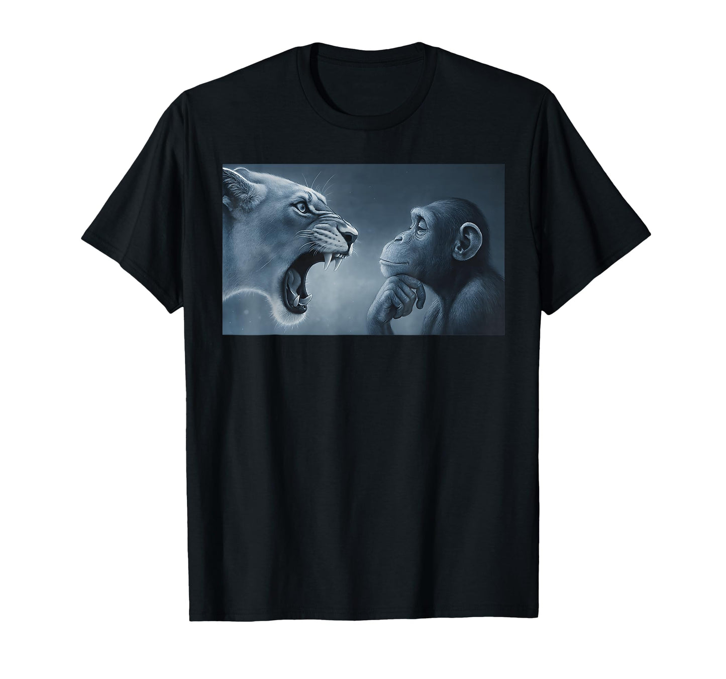 Lion Yelling at Monkey Monkey and Lion Meme Monkey Thinking T-Shirt
