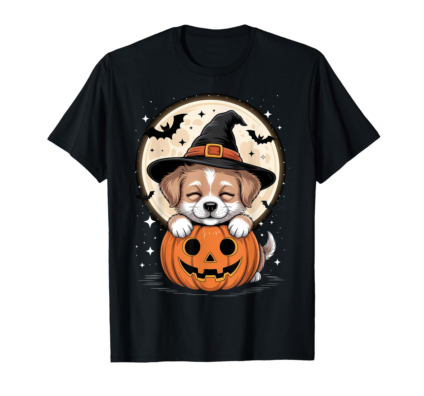 Halloween Puppy Dog Witch Hat Pumpkin Spooky T-Shirt