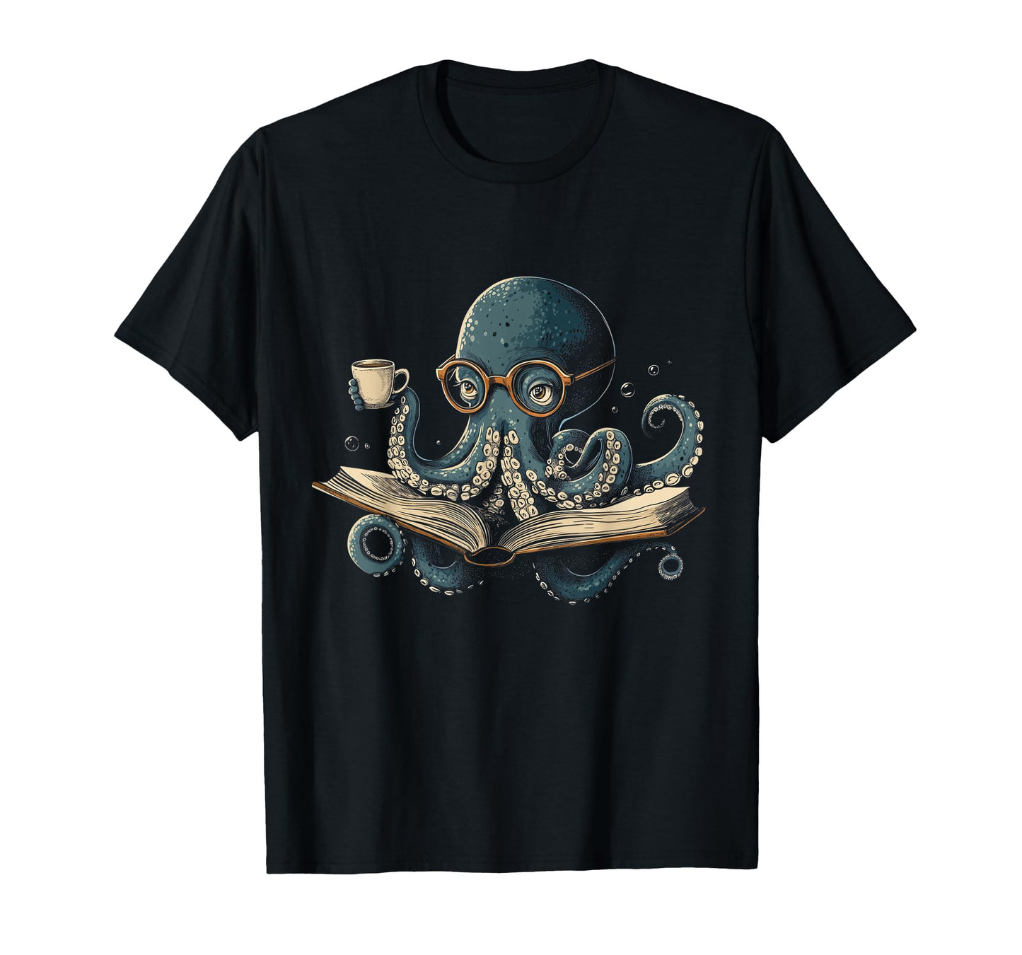 Octopus Reading Book Coffee Funny Book Lover Bookworm Nerd T-Shirt