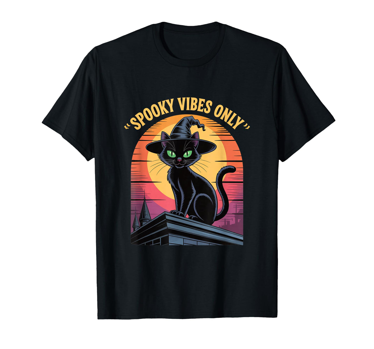 Spooky Vibes Only Cat Witch Halloween Pumpkin T-Shirt