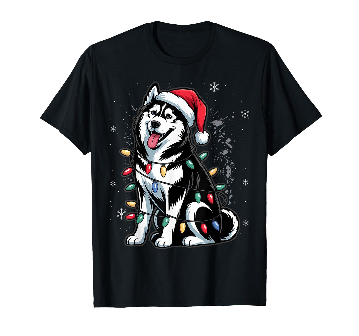 Siberian Husky Santa Christmas Tree Lights Xmas Boys Dog T-Shirt