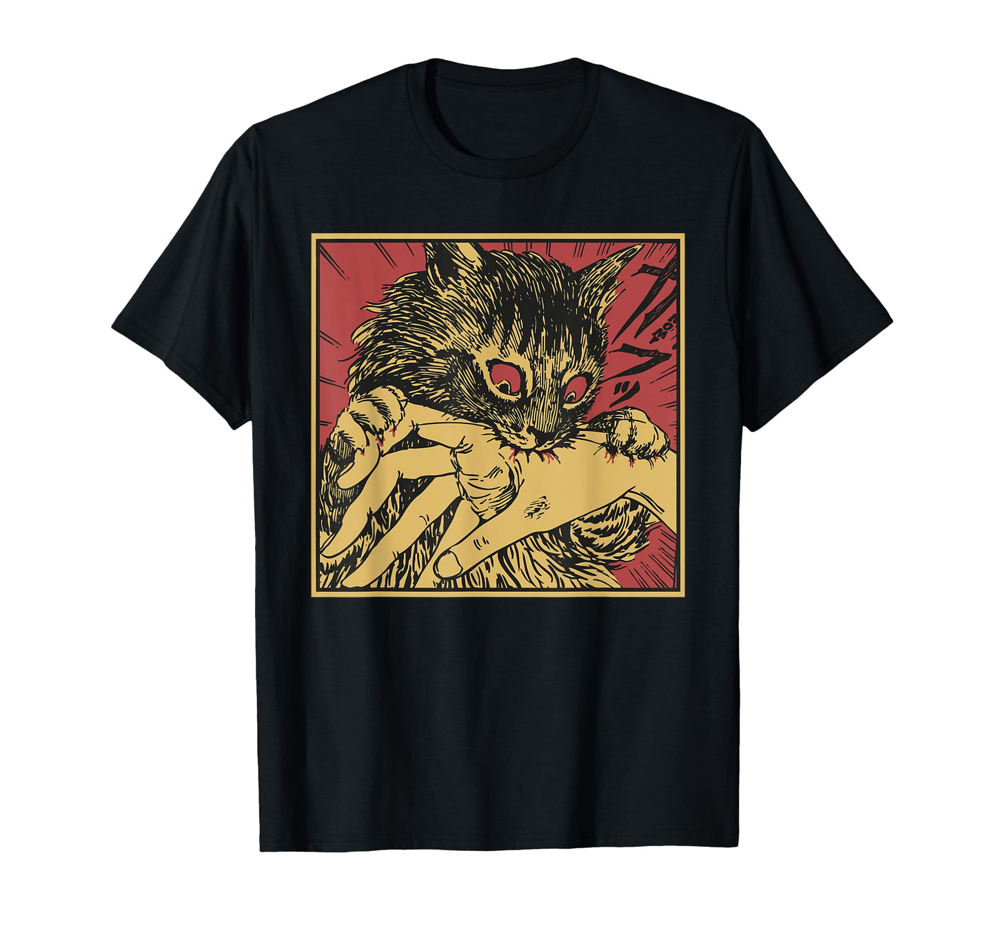 Cat Bite Horror Anime Creepy Crazy Cat Japanese T-Shirt