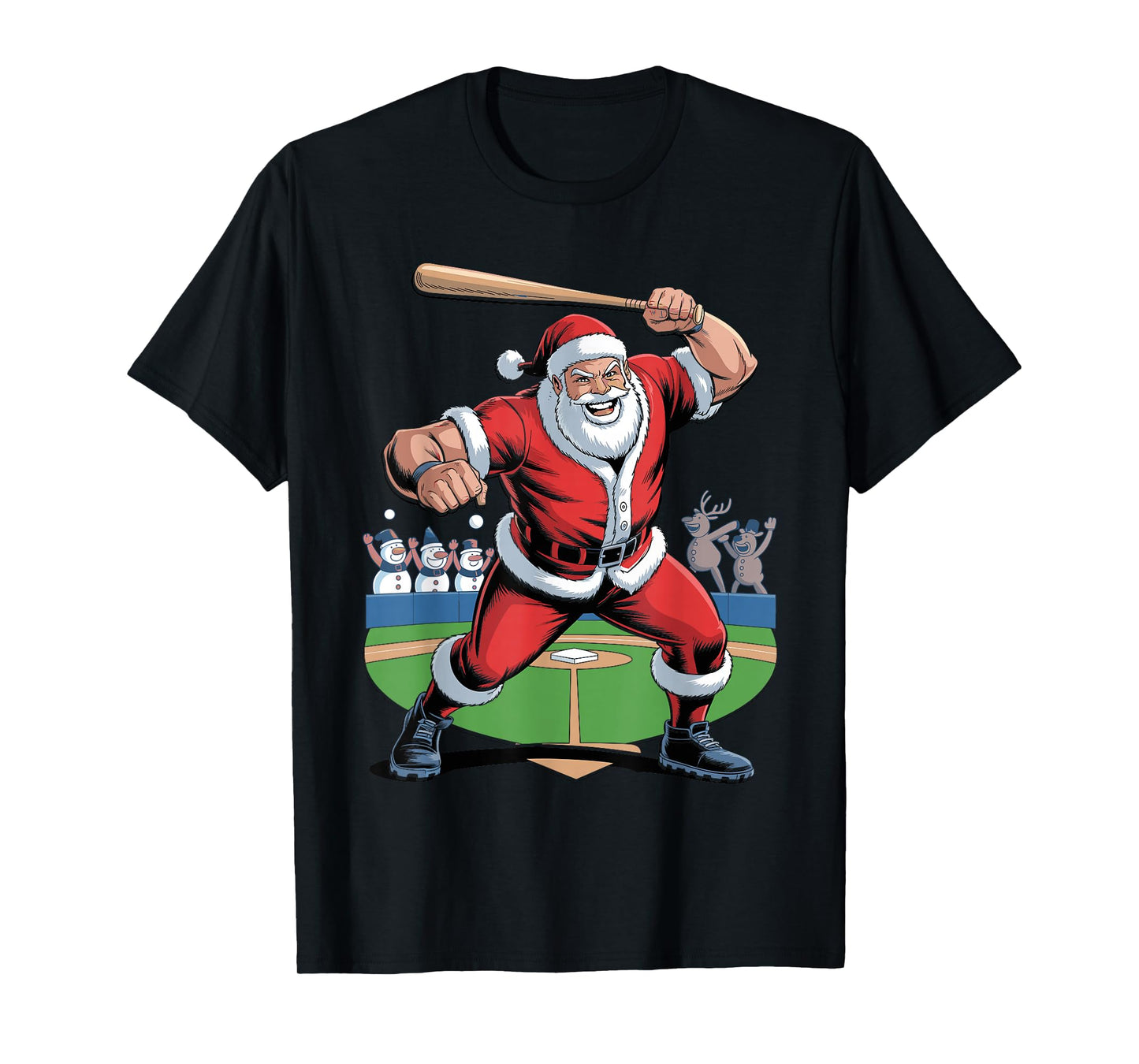 Funny Santa Playing Baseball Holiday Christmas Xmas Pajama T-Shirt