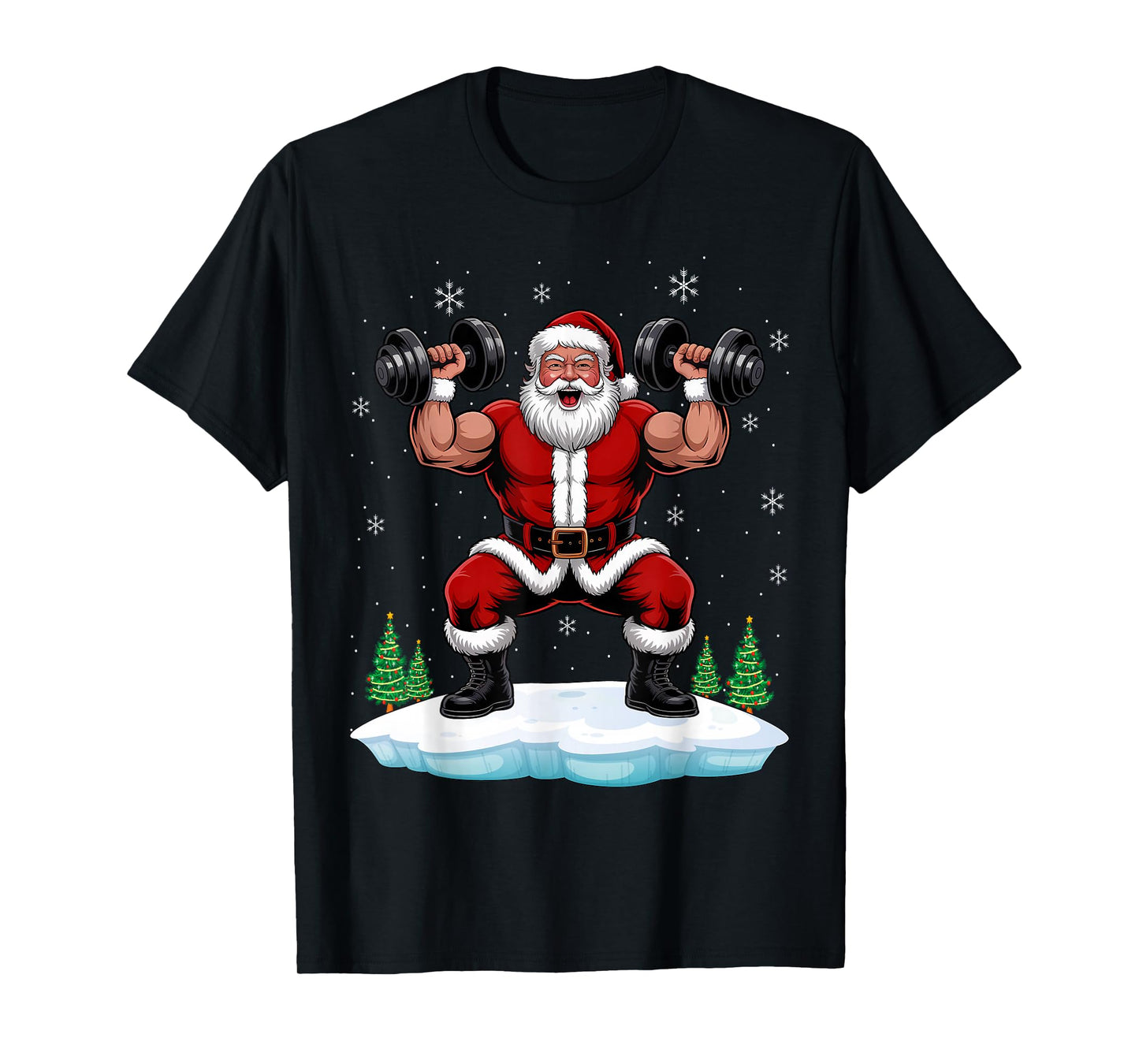 Santa Claus Weightlifting Gym Fitness Training Christmas T-Shirt