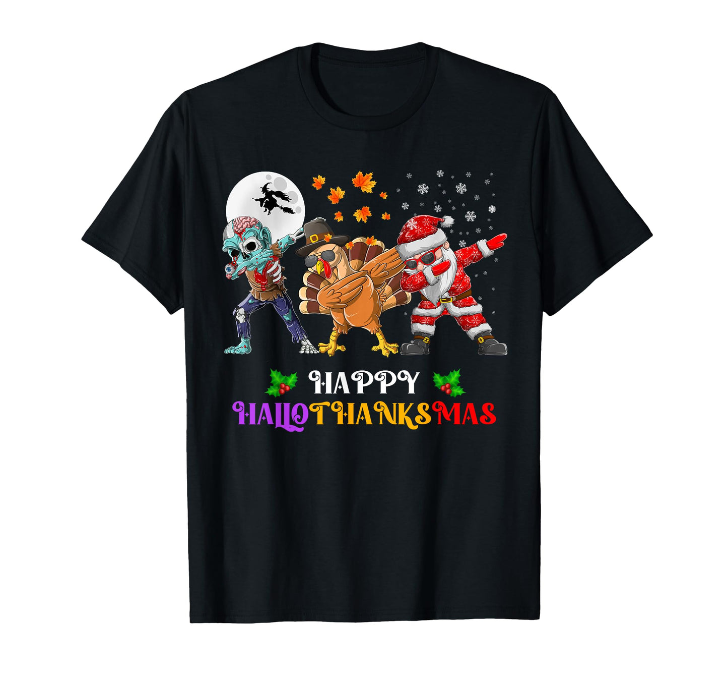 Happy Hallothanksmas Dabbing Zombie Turkey Santa Claus T-Shirt