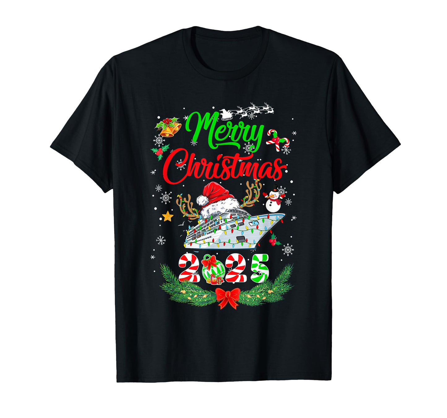 Merry Cruisemas 2025 Christmas Santa Reindeer Cruise Funny T-Shirt