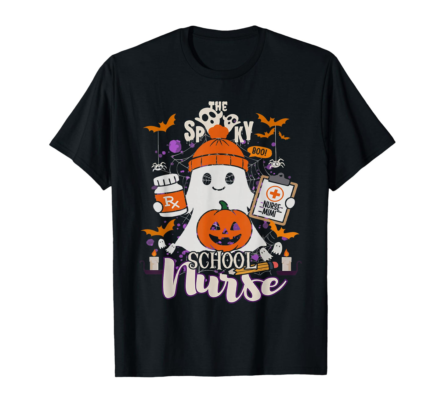Retro Vintage Spooky School Nurse Pumpkin Halloween Costumes T-Shirt