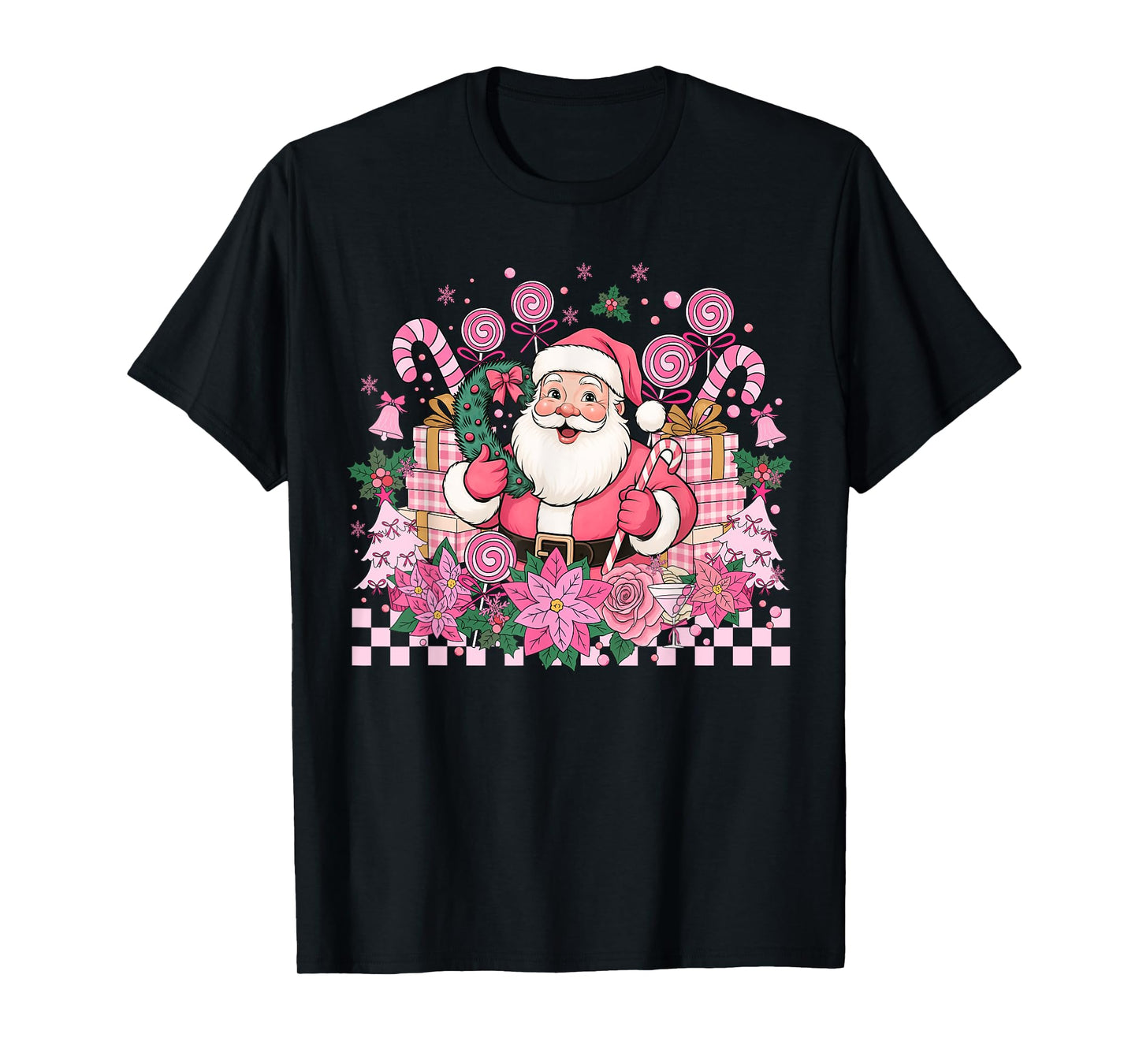 Vintage Pink Santa Claus Merry Christmas Pajamas Xmas Women T-Shirt