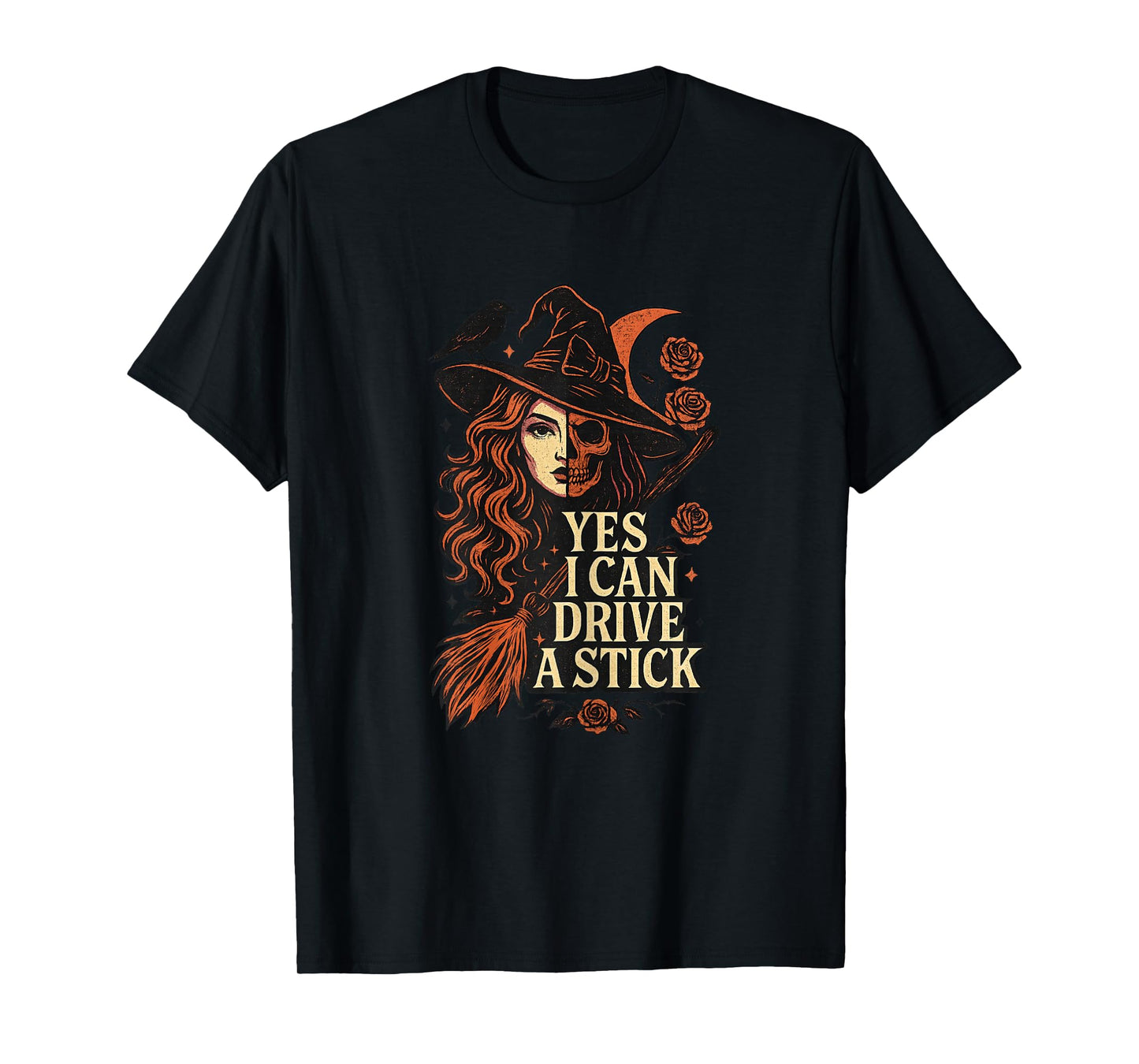 Gothic Witch Halloween - Yes I Can Drive A Stick Vintage T-Shirt
