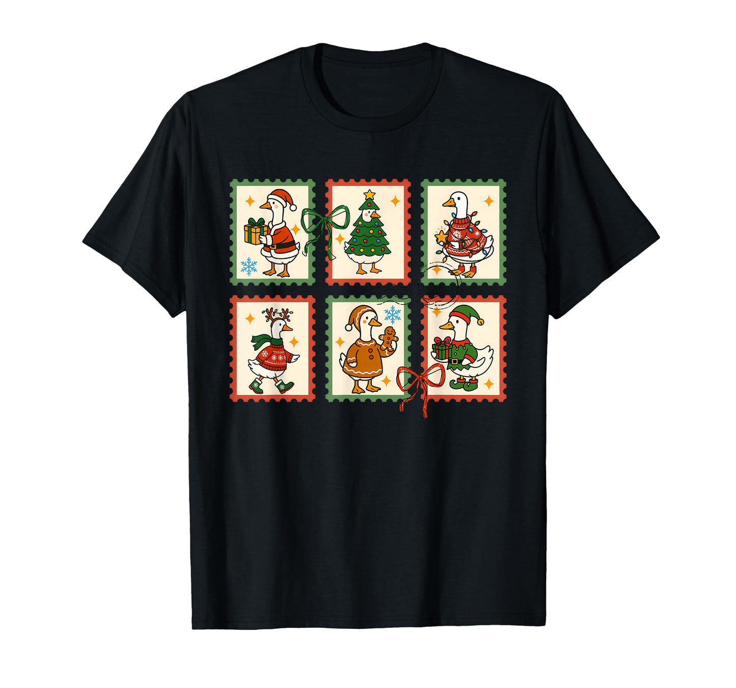 Vintage Retro Tis The Silly Goose Santa Season Stamps Xmas T-Shirt