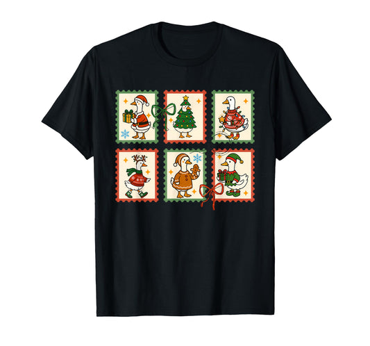 Vintage Retro Tis The Silly Goose Santa Season Stamps Xmas T-Shirt