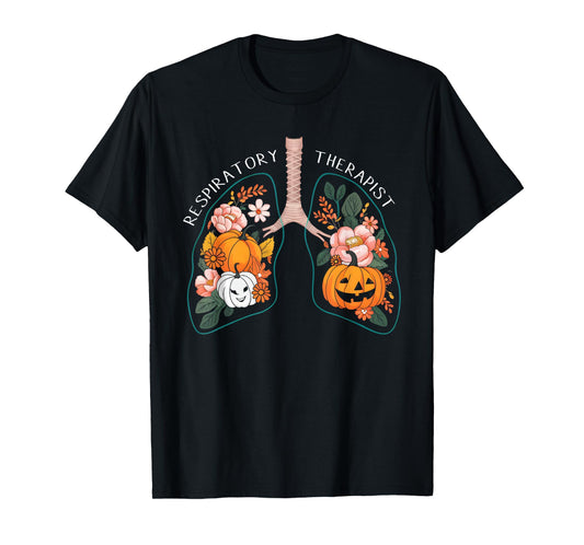Respiratory Therapist RT Lung Floral Pumpkin Halloween T-Shirt